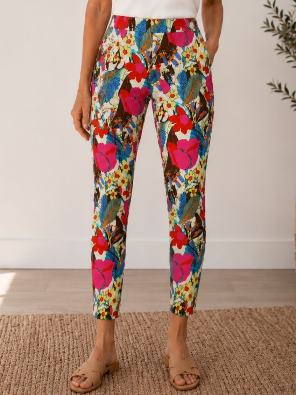 J. McLaughlin Masie Pull-On Floral Straight Leg Pants Bright Resort Print 10